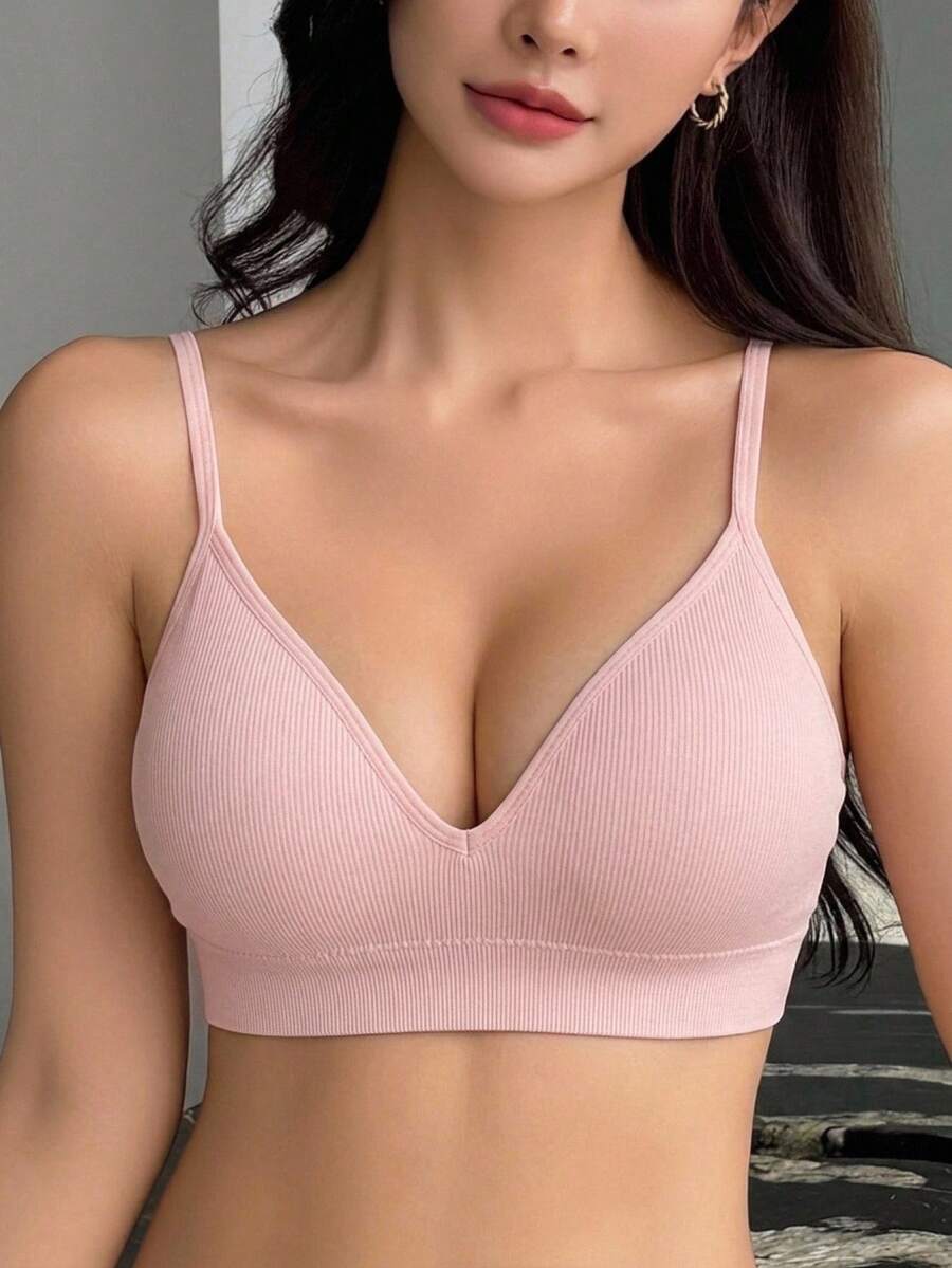 DAZY Seamless Knit Wire-Free Push-Up Padded Bra - Baby Pink - View 1