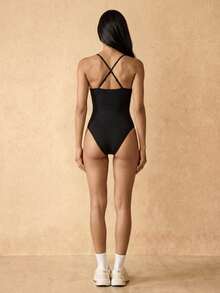 Silquee Mono deportivo sexy de verano con tirantes finos de color liso - Negro - Ver 4