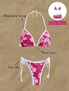 Elavelle 2pcs Set Bikini Seksi Wanita Motif Leopard Musim Panas dengan Tali Bahu Tipis dan Tali Samping - MultiWarna - View 1