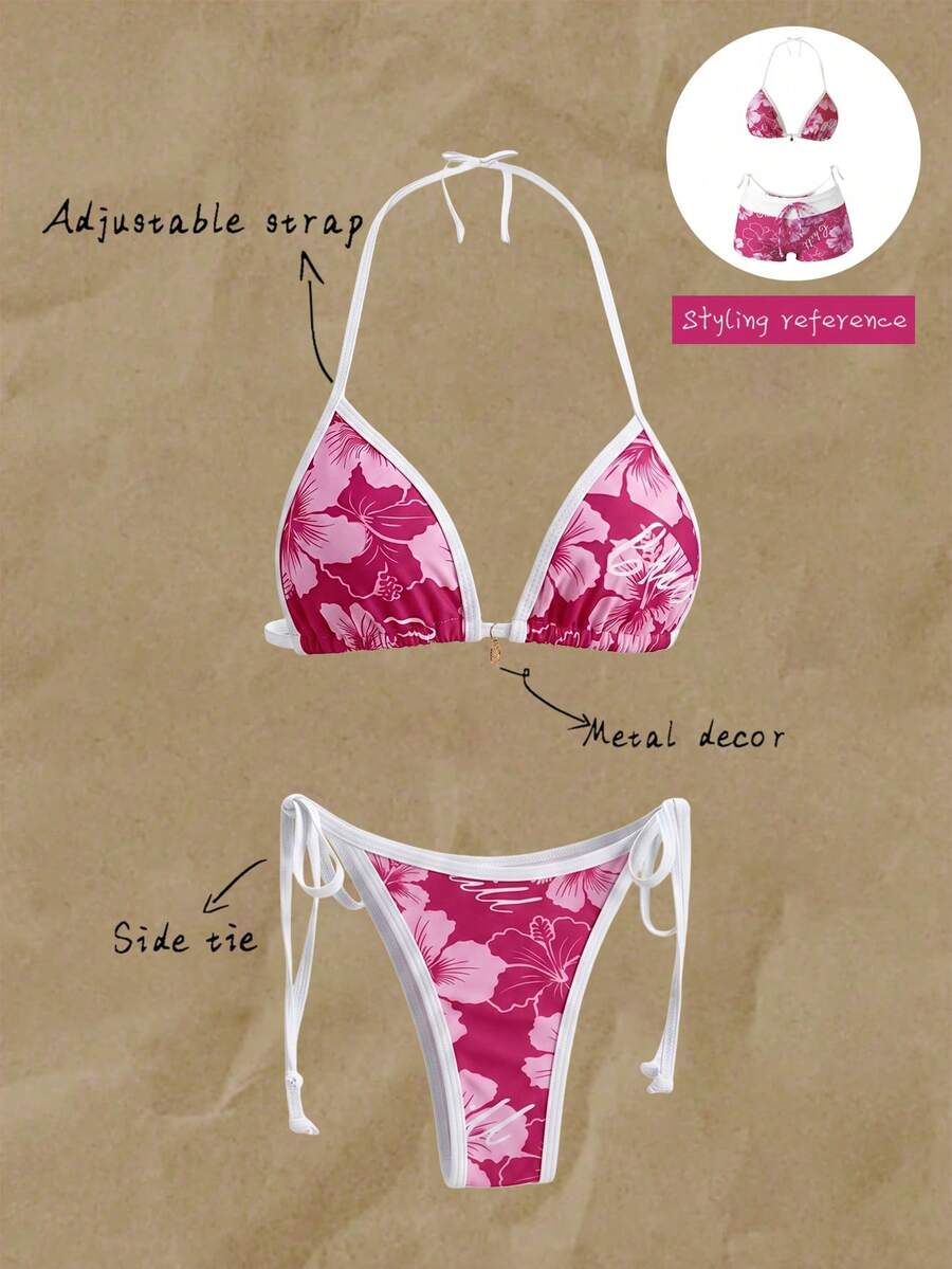 Elavelle 2pcs Set Bikini Seksi Wanita Motif Leopard Musim Panas dengan Tali Bahu Tipis dan Tali Samping - MultiWarna - View 1