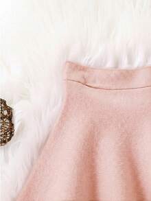 SHEIN Young Girl Solid Color Casual Daily Knit Mini Skirt Autumn Fall - Pink - View 4