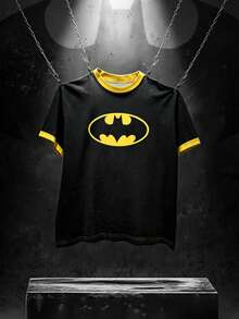 BATMAN X SHEIN Manfinity EMRG 男士對比滾邊休閒百搭日常短袖T恤 - 彩色 - 查看 4