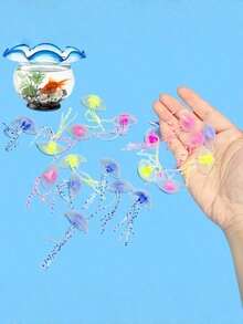 6/12 pièces Ornements de méduse en silicone de couleur aléatoire luminescents, décoration d'aquarium flottante, accessoires de réservoir de poissons artificiels lumineux - Multicolore - Voir 8