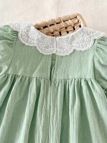 Cozy Pixies Baby Girl Floral Print Peter Pan Collar Puff Sleeve Dress - Mint Green - View 5