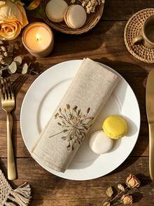 Cirelle 1/2/4pcs Botanical Floral Embroidered Dinner Napkins, Premium Cotton Linen Blend Cloth Napkins, Reusable Oatmeal Napkins For Table Decoration - Multicolor - View 8