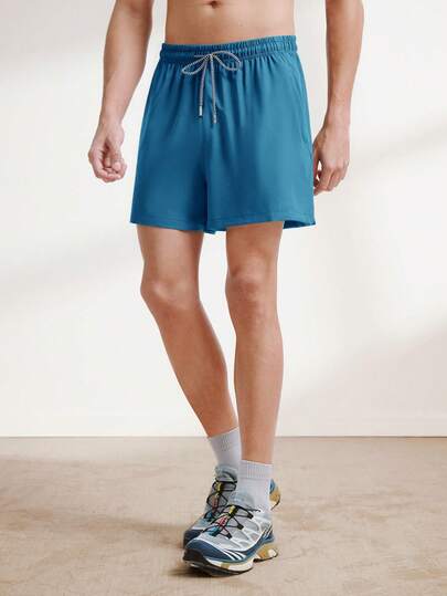 Driftmere Men Drawstring Waist Zipper Pocket Shorts Gym Sport Running