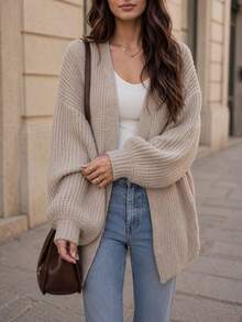 Elafinee Cárdigan tipo duster de hombros caídos de frente abierto, blusas de manga larga - Marrón Mocha - Ver 1
