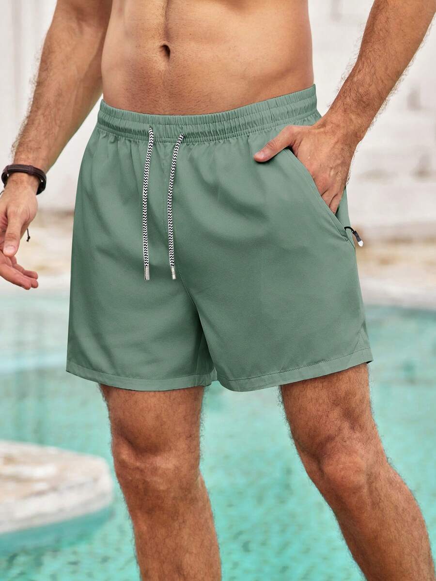 Mercer Haus Hombres Shorts de cintura con cordón - Verde Oscuro - Ver 1