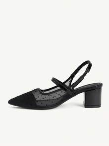 CUCCOO CHICEST Women's Shoes Polka Dot Mesh Pointed Thick Heel Backstrap Elegant Black Versatile Dew And High Heels Dating Wear Fall Shoes - Black - View 5