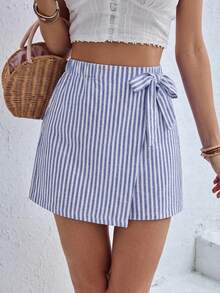 SHEIN Frenchy 女款休閒條紋裙褲，街頭風，適合日常通勤、約會、聚會、秋冬、派對、婚禮、海灘、畢業典禮、優雅、休閒、外出、Y2K、音樂節、假期、返校、海灘裝 - 彩色 - 查看 6