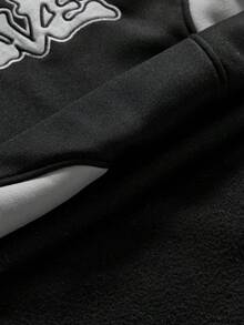 AXEPEAK 男士字母刺繡長袖休閒不對稱剪裁圓領運動衫 - 黑色 - 查看 6