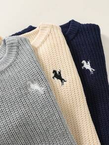 SHEIN 3件組/返校季男童小男孩黑色灰色卡其色百搭紋理鬆款套頭秋季毛衣，Y2K，假日，生日男孩，Lmoss Kids - 彩色 - 查看 5