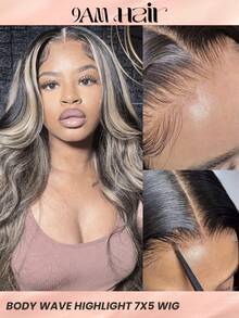 Wig Rambut Panjang Bergelombang dengan Highlight, Sudah Dipetik, Sudah Dipotong, Lace Melting Lace Front 7x5, Penutup Tanpa Lem, 100% Rambut Manusia, 9AM HAIR - SNatural/22 - View 1