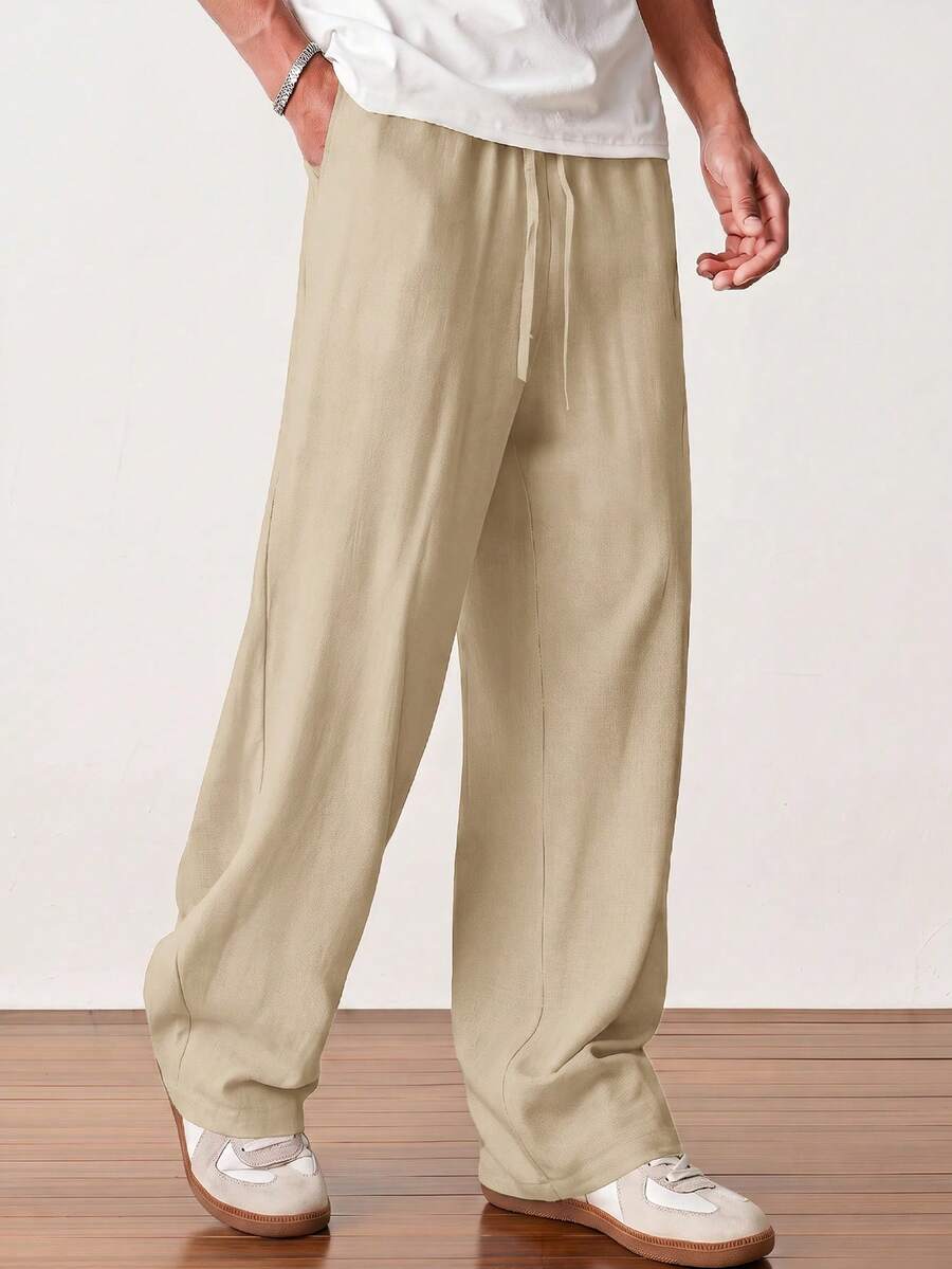 COMVAIL Men's Plus Size Casual Pants With Drawstring Waist And Pockets For Office And Commute - Khaki - View 1