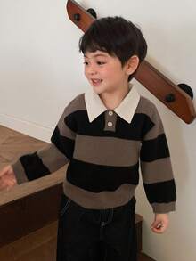 DAZY Baby Boys Turn Collar Striped Long Sleeve Autumn/Winter Korean Style Sweater Toddler - Multicolor - View 3