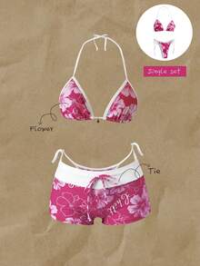 Elavelle 2pcs Set Bikini Seksi Wanita Motif Leopard Musim Panas dengan Tali Bahu Tipis dan Tali Samping - MultiWarna - View 4