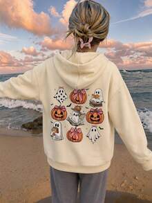 Tween Girl Ghost Print Long Sleeve Loose Casual Sweatshirt - Multicolor - View 7