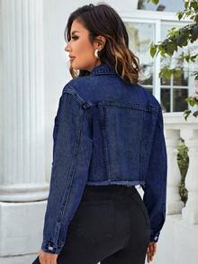 EMERY ROSE Cazadora mezclilla crop con diseño de solapa bajo crudo - Azul lavado oscuro - Ver 2