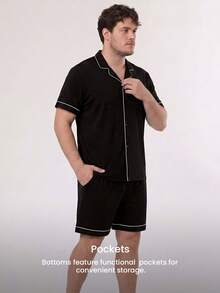 LUVLETTE 大尺碼男士家居服套裝 - 黑色 - 查看 5