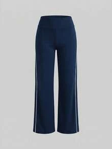 Sweetra Women's Colorblock High Waist Casual Daily Travel Sports Long Pants - Navy Blue - View 1