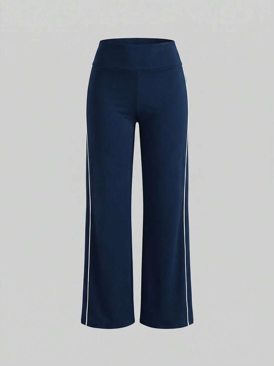 Sweetra Women's Colorblock High Waist Casual Daily Travel Sports Long Pants - Navy Blue - View 1