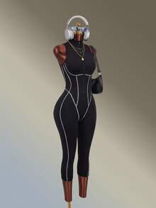 Amplova Women's Zipper Front Back Cutout Design Sports Jumpsuit - Black - View 6