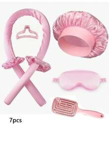 10/7/12/48/50pcs Sleep Hair Styling Tools Set, Curler 1pc Silk Pillowcase For Hair And Skin Queen Set, Silk Heatless Curling Set, Overnight Curling Iron, 1pc Sleep Soft Eye Mask, 1pc Sleep Silk Nightcap, Sleep Essential Set - Pink - View 13