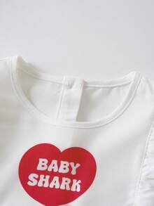 BABY SHARK X SHEIN Young Girl Cartoon Print Casual Daily Summer Dress - White - View 3