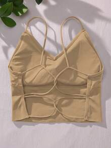 SHEIN Women's All-Season Seamless Back Camisole/Tank Top/T-Shirt 1pc With Padded Cups - Khaki - View 3