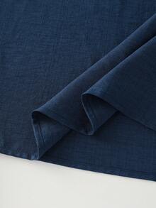 LUMIGAL Gaun Panjang Longgar Wanita Warna Polos dengan Lengan Lentera dan Saku, Model Bahu Terbuka - Navy Blue - View 4