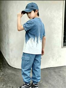 SHEIN 1 Random Set,Minimalist Letter Pattern Cargo Pants Set, Blue Gradient Font Print, Suitable For Boys School Clothes Comfortable - Multicolor - View 5