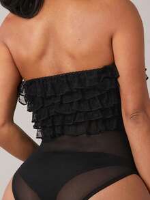 SHEIN SXY Sexy Layered Lace Ruffled Tube Bodysuit - Black - View 2