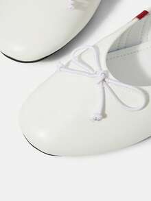 Mnmlis Simple Commuter Burgundy Parallel Bars Bow Round Toe Flat Bottom Beige Soft Leather Low Vamp Shoes Casual Shoes Fall Shoes - Off-white - View 4
