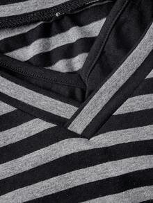 ROMWE Grunge Punk Kaos Rajut Patchwork 2 in 1 Garis-garis Hitam & Abu-abu Kasual Wanita - Dark Grey - View 3