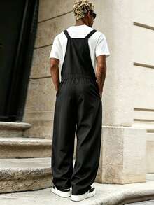 PAVTROS Men's American Vintage Cargo Style Style Overalls, Loose Wide Leg - Black - View 2