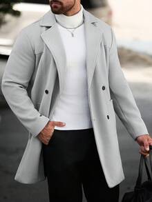 Manfinity CasualCool 男士純色鈕扣式長袖黑色大衣，秋冬風格 - 灰色 - 查看 6