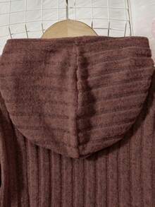 Girls' Knit Ribbed Hooded Asymmetrical Hem T-Shirt & Leggings 2 Pieces Set - Brown - View 7