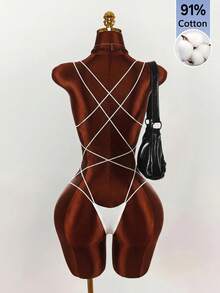 Amplova Bodysuit Pas Badan Tanpa Lengan dengan Tali Bahu Ganda dan Desain Silang - Putih - View 11
