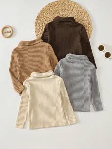 Cozy Pixies Set Baju Bayi Laki-laki dan Perempuan Warna Netral Polos, Berbahan Fleece, Tebal, Elastis, Lembut, Rajutan, Kerah Setengah, Lengan Panjang, Atasan Pullover, 4 Potong, Cocok untuk Musim Dingin - MultiWarna - View 2