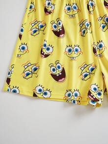 SpongeBob SquarePants | SHEIN Plus Size Cartoon Print Pajama Set - Yellow - View 8