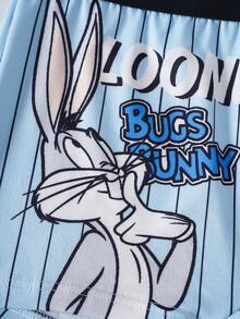 LOONEY TUNES X SHEIN Women's Striped Cartoon Print Lingerie Set - Blue - View 4