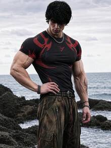 Ironwick 男士休閒印花拼接色圓領短袖運動T恤 - 彩色 - 查看 3