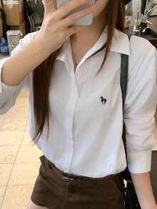 DAZY 女款休閒百搭日常長袖襯衫 - 白色 - 查看 3