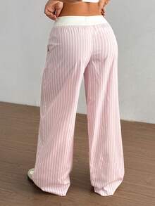 Flirla Women's Striped Contrast Color Patchwork Pants Fall Cloth For Women - Pink - View 2