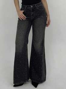 Dazy Plus Vintage Washed Distressed Stretch Fitted Long Flare Leg Jeans, All Season, Elegant Black Versatile Fall - Black - View 5
