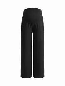 Modmama Pantalones largos de pierna ancha casuales de unicolor con cintura ajustable para maternidad, otoño - Multicolor - Ver 9