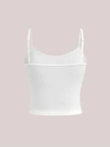 Veilyse 1 件女式纯色罗纹吊带背心，带胸垫，短款背心，休闲汗衫，健身 - 白色 - 查看 6
