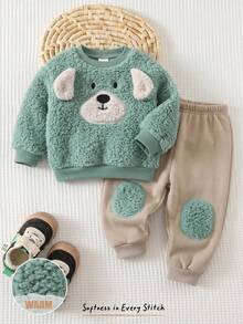 Cozy Pixies Set Pakaian Kasual Sehari-hari untuk Bayi Laki-laki: Kaos Lengan Panjang Berkerah Bulat dengan Lapisan Termal untuk Musim Gugur dan Musim Dingin - MultiWarna - View 3