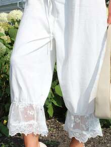 Sydney Algeri Women Summer Hawaii Beach Going Out Bloomers White Linen Pants - White - View 4