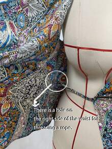 SHEIN LUNE CURVE 大码女式复古彩色腰果花V领交叉系带无袖修身衬衫，时尚休闲背心，适合工作、度假、约会等场合，百搭夏季新品 - 彩色 - 查看 8